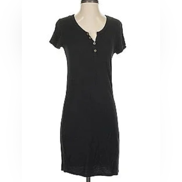 Antistar Black V-Neck Buttoned Detail Black Dress M - Picture 2 of 7